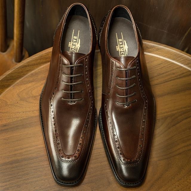 ビジネスシューズ　メンズシューズ　ロングノーズ　紐靴 牛革 本革 革靴 フォーマル　紳士靴　イギリス風　通勤　快適　コーヒー　24.5cm