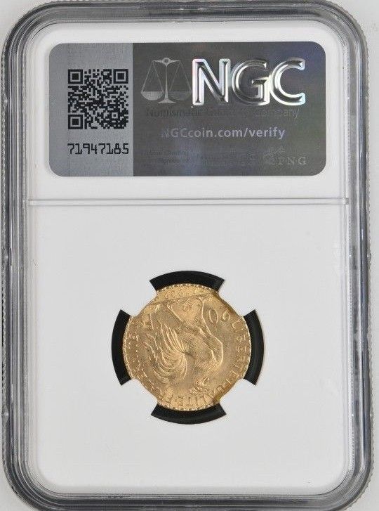 1909年　ルースター　20フラン金貨　NGC  MS64