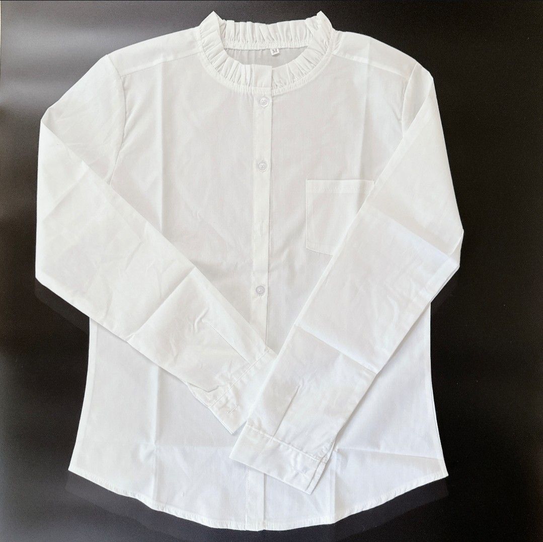 シャツ ブラウス　立ち襟 カジュアル 白 きれいめ 長袖 オフィス 韓国　XL