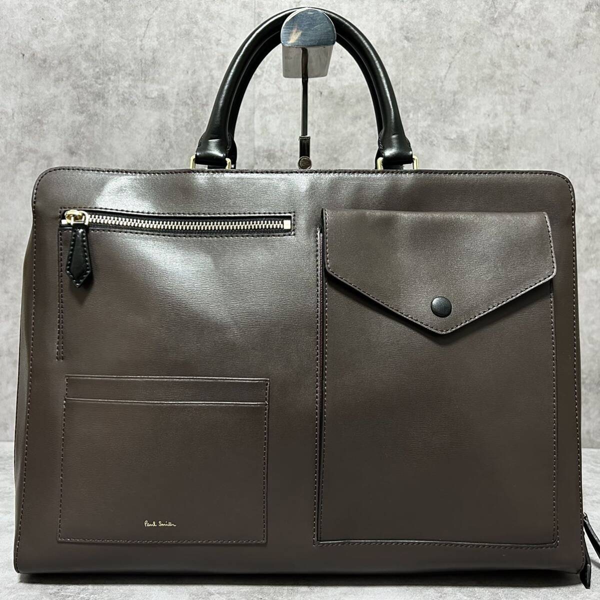  ultimate beautiful goods / present *Paul Smith Paul Smith gray n leather thickness leather leather business bag briefcase tote bag hand original leather A4 PC commuting men's 