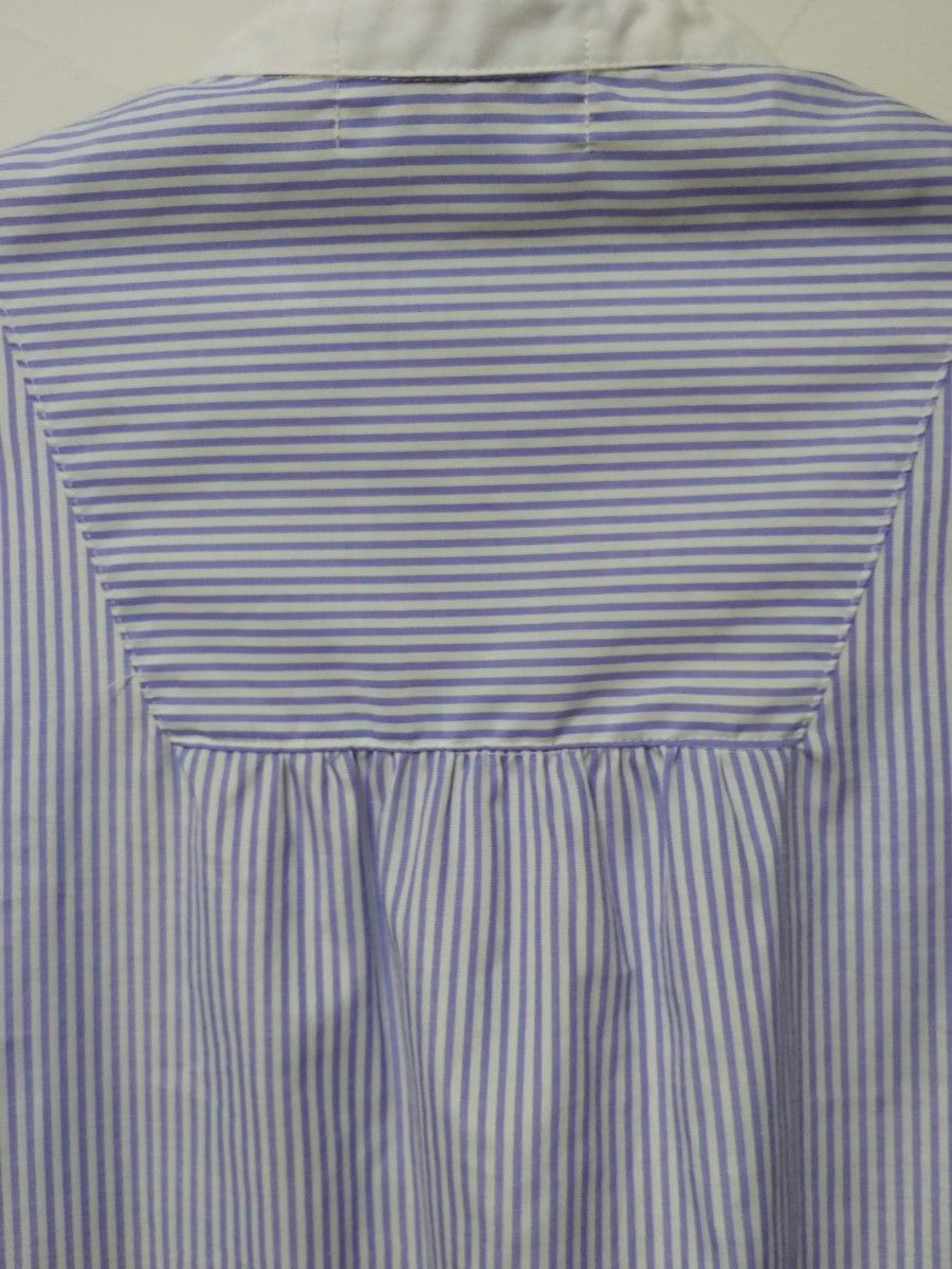 〓Wcloset wears Inc.〓シャツワンピース 紫×白　バルーン袖　張り感　ストライプ　ダブルクローゼット デニム