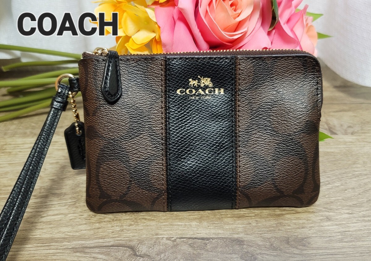 [COACH] Coach pouch Mini pouch signature Brown & black beautiful goods 
