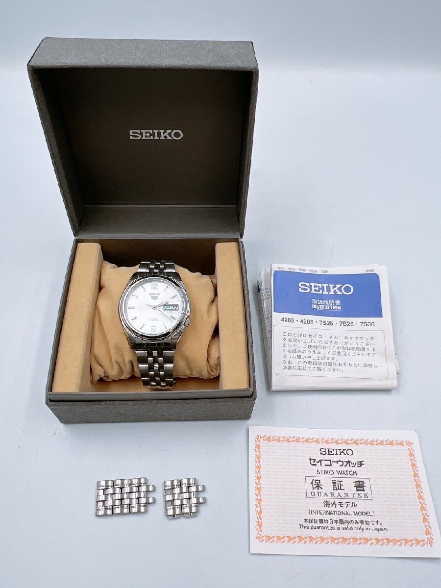 SEIKO セイコー SEIKO 5 セイコーファイブ 7S26-01V0 A4 WP 自動巻 メンズ 腕時計 シルバー文字盤 【AF032】_画像9