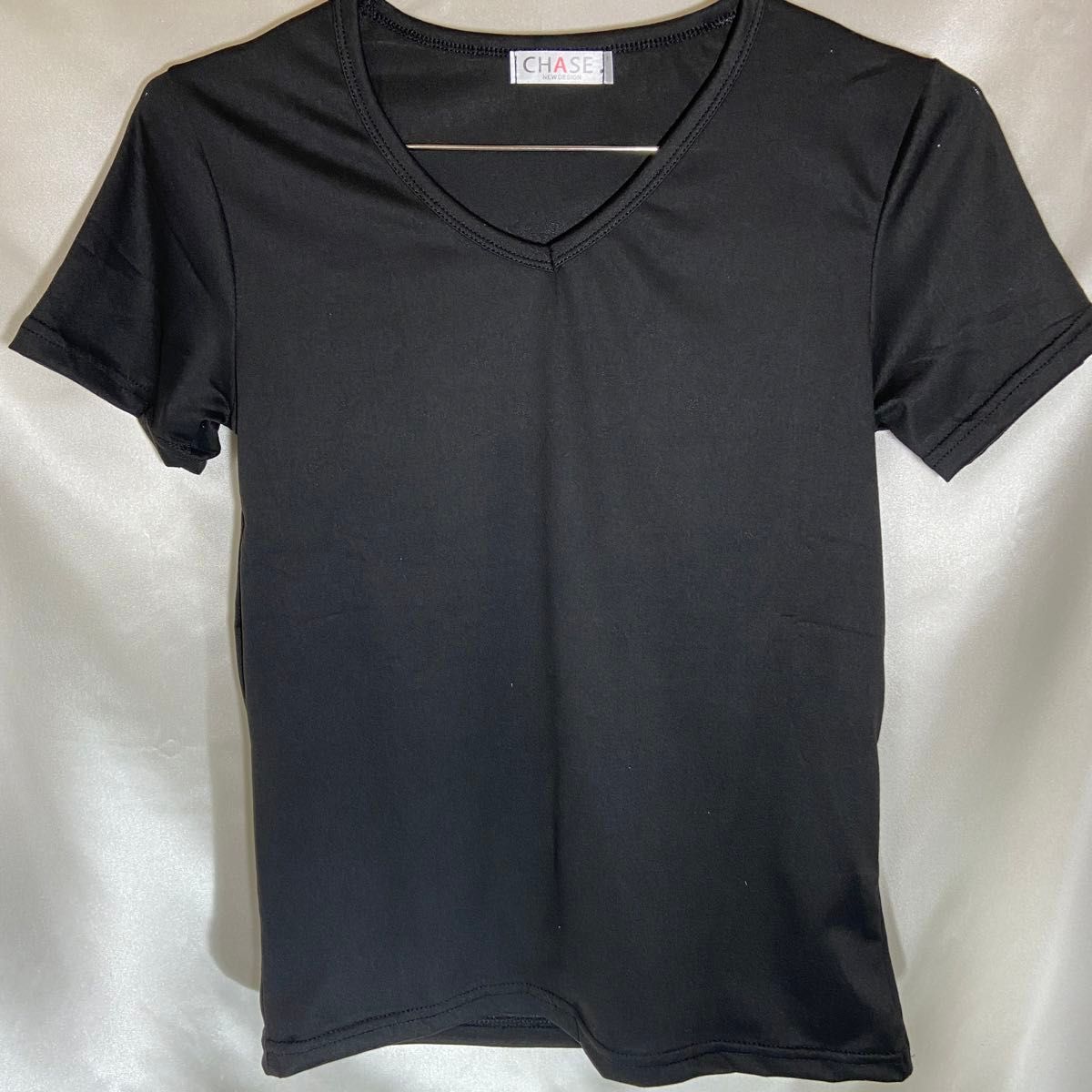 Vネック シャツ 黒 半袖 きれいめ シンプル カットソー レディース Tシャツ インナー