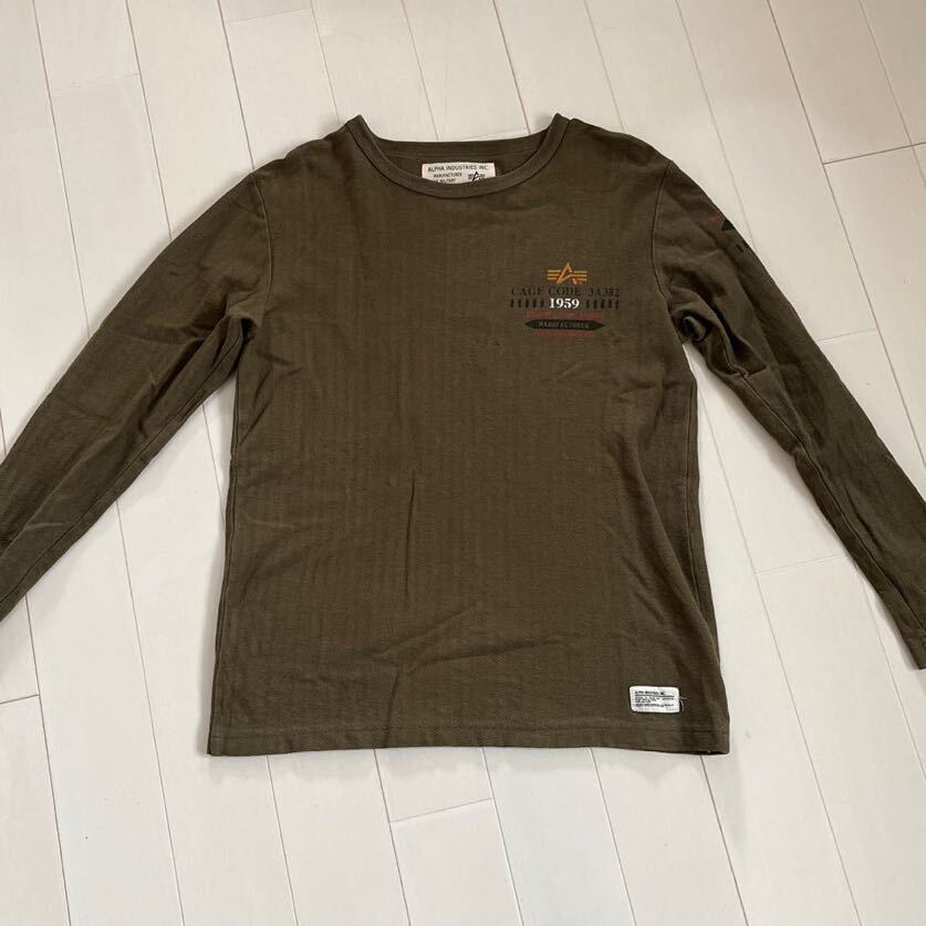 ALPHA INDUSTRIES INC. ロンT 長袖 シャツ 綿100カーキ コットン の画像4