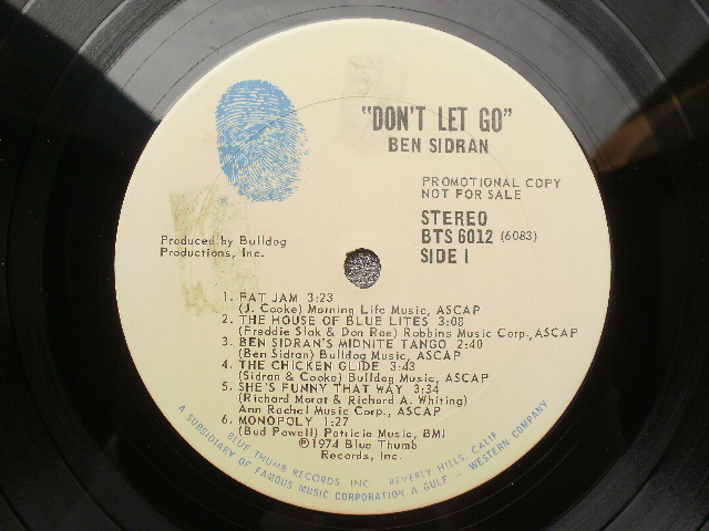 ●US盤.'74.Blue Thumb Records【Ben Sidran/ Don't Let Go】_画像3