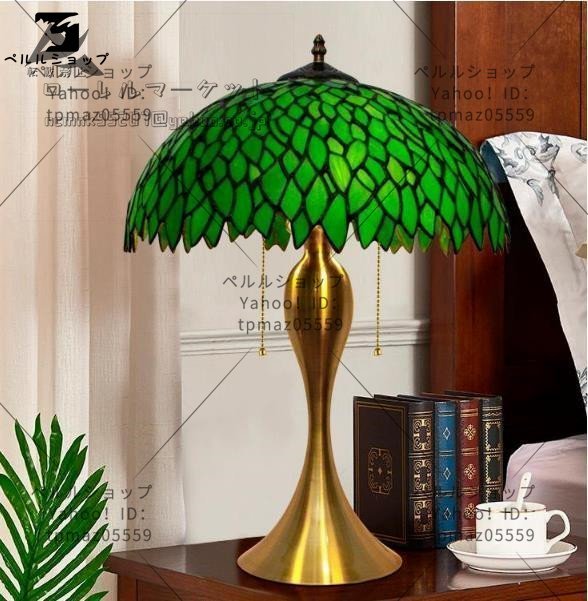  Tiffany stained glass lamp table light . green. feather antique style glass interior stand light 