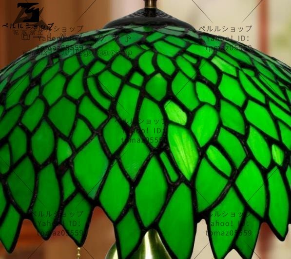  Tiffany stained glass lamp table light . green. feather antique style glass interior stand light 