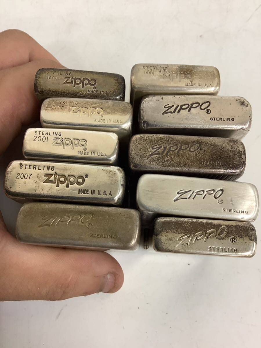 ◯営KU083-A5T60【埼玉発】ZIPPO ジッポー STERLING SILVERまとめ10点売り ケース総重量285g 着火未確認 現状品の画像6