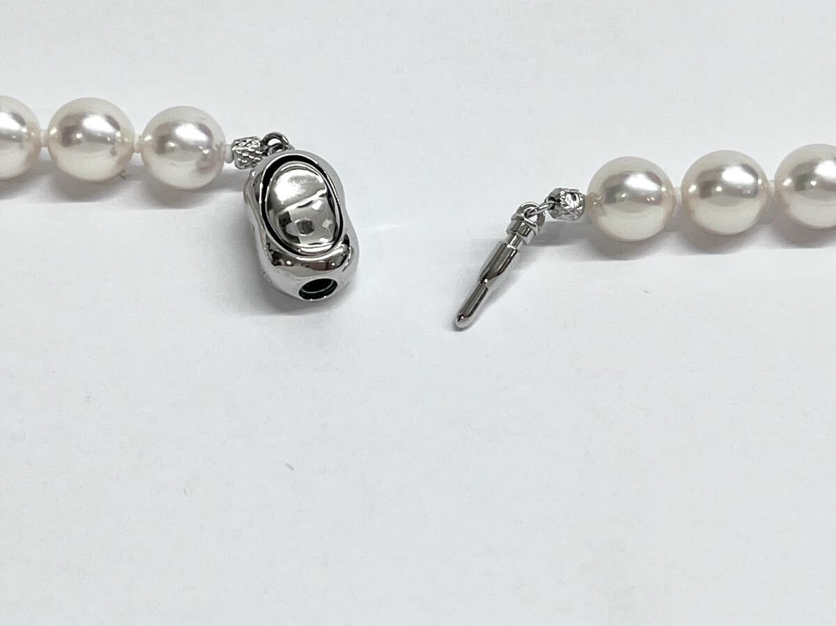 ▲美品【パールネックレス3点セット】パールネックレス・一粒パール・イヤリング・SV925・K18WG・STERLING・約0.8mm珠・ケース入り_画像5