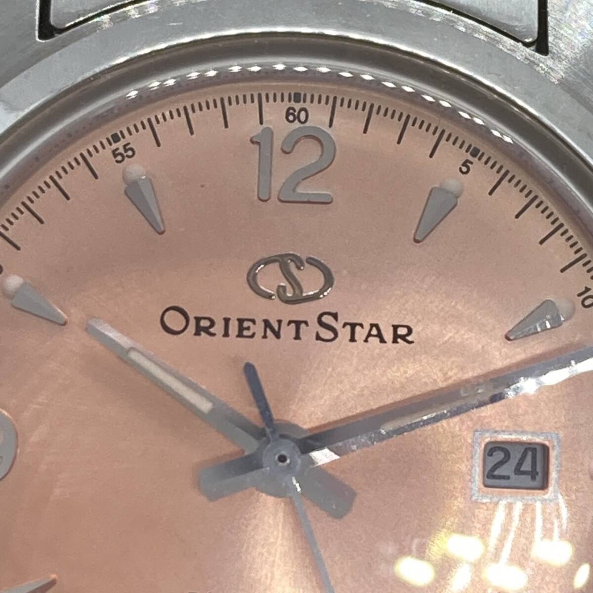 ◆稼働品【ORIENT STAR】 AUTOMATIC 21 JEWELS オリエントスター オートマ 自動巻き 機械式 カレンダー ピンクベージュ 腕時計 の画像2