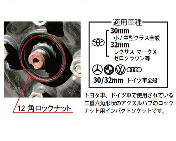 3pcハブナット用12角インパクトソケットセット 30mm 32mm 36mm N053_画像2