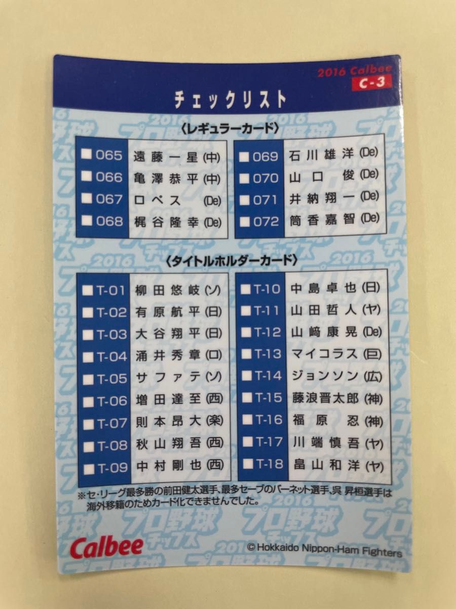 プロ野球チップス　大谷翔平　20015.8.8