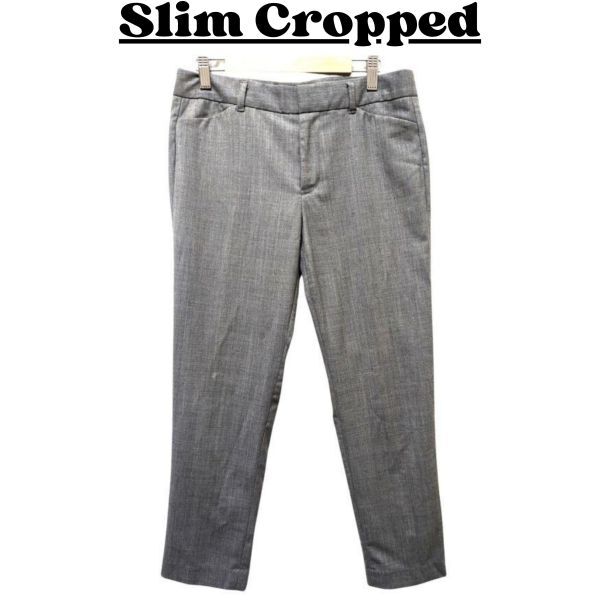 ★Slim Cropped スリムクロップド ボトムス レディース フォーマル パンツ 前ポケット 前 フック留め グレー 2 / L nr2-020