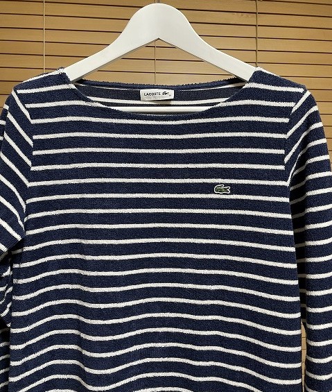 ★【激安処分10円～最落無し売り切ります】国内正規品 LACOSTE ラコステ パイル ボーダー ワンピース 38 ネイビー×ホワイト系 USED_画像4