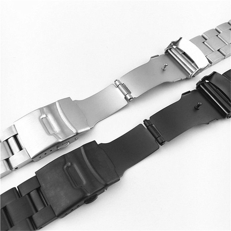 【新品】時計ベルト 20mm 3連 オイスター 弓カン ステンレス ブラック 無垢_画像2