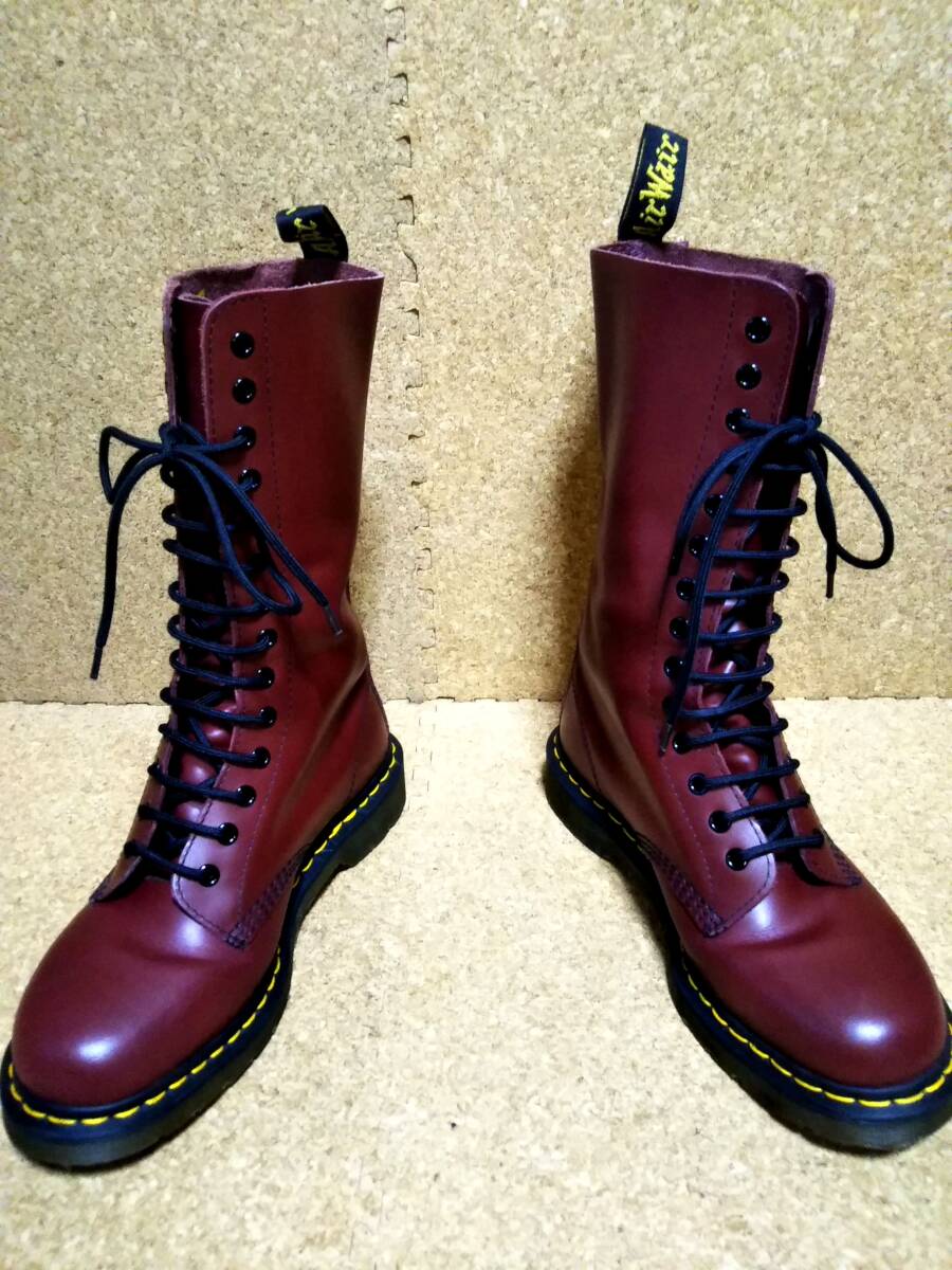 【Dr.MARTENS】ドクターマーチン 1914 14ホールブーツ UK8 (26.5cm ) 10EYE BOOT スムースレザー チェリーレッド 刻印あり 希少【美品】_画像2