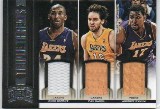 【Kobe Bryant / Pau Gasol / Andrew Bynum】 2012-2013 Panini Threads Triple Threats Triple Jersey_画像1