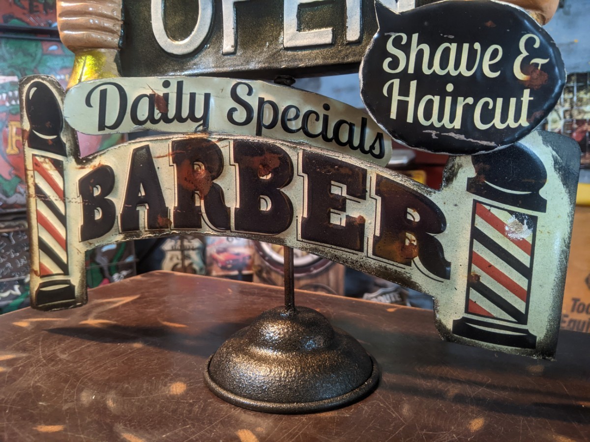 BARBAR SHOP 置き看板(卓上型)理容室看板 オープン&クローズド BARBAR SHOP 置き看板(卓上型)理容室看板 オープン&クローズド
