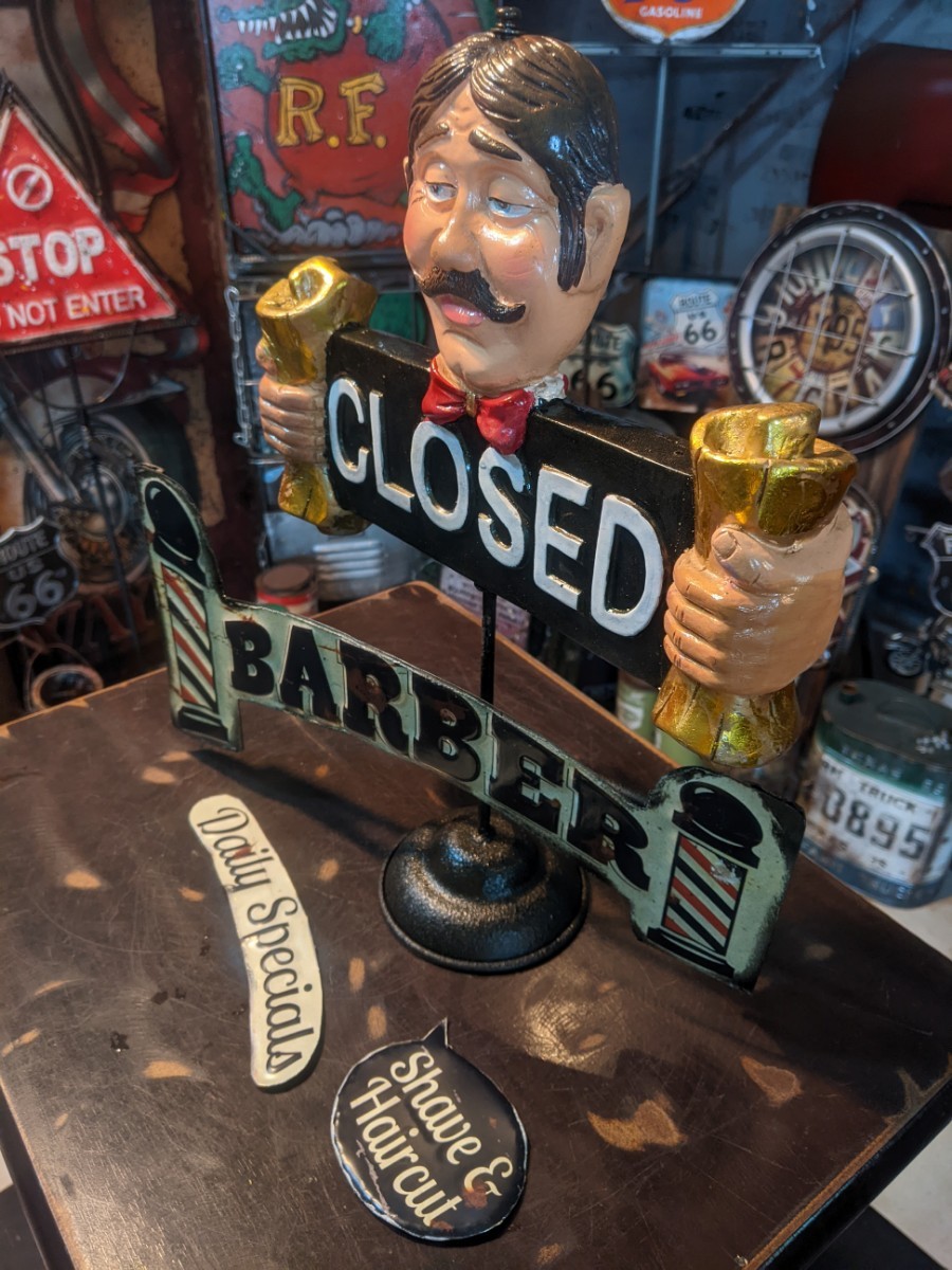 BARBAR SHOP 置き看板(卓上型)理容室看板 オープン&クローズド BARBAR SHOP 置き看板(卓上型)理容室看板 オープン&クローズド