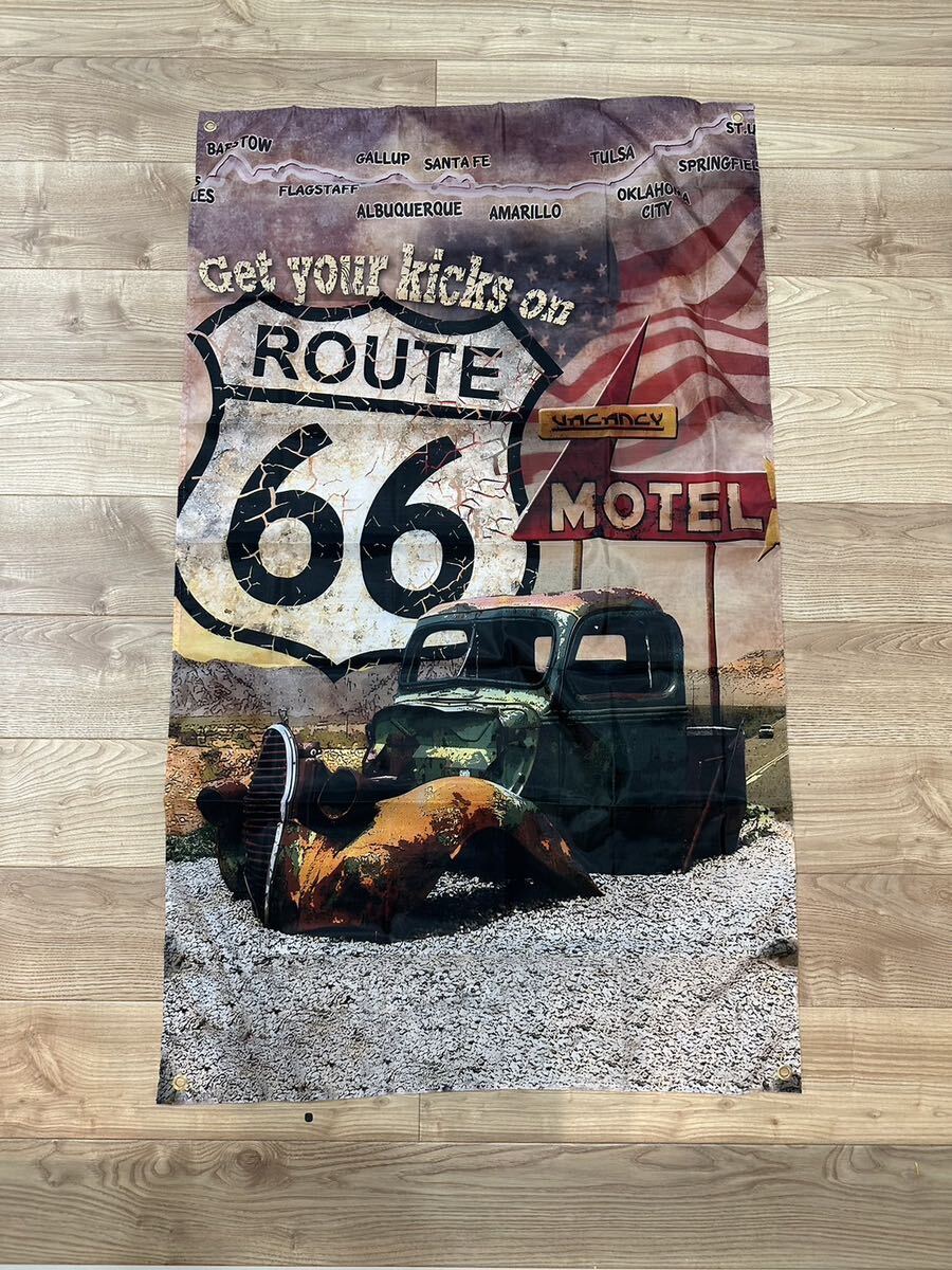 約150x90cm ルート66 特大フラッグ バナー タペストリー 旗 ガレージ装飾 アメリカン アメ車 ホットロッド ROUTE66 雑貨 オシャレ お部屋