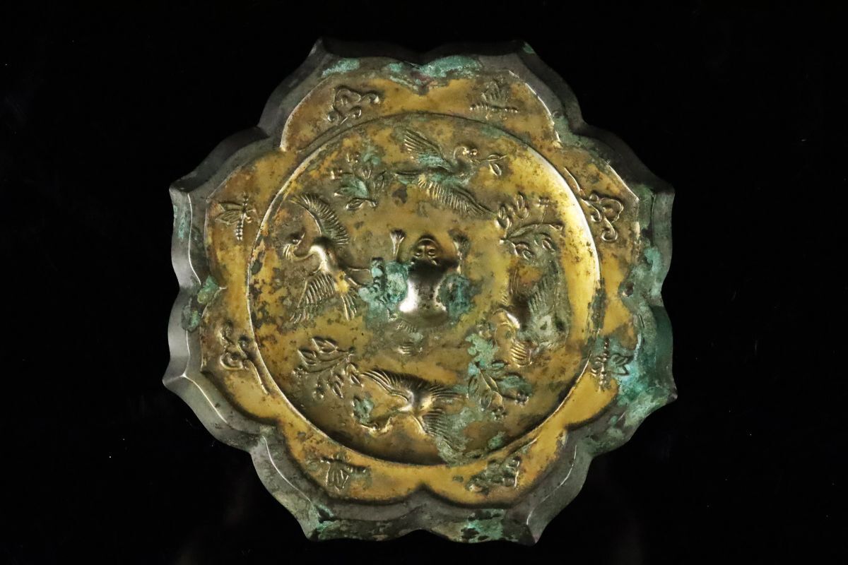 中国 唐時代 白銅 海獣葡萄文古鏡 銅鏡 13㎝ 細密造 時代古玩[6348o]_画像2