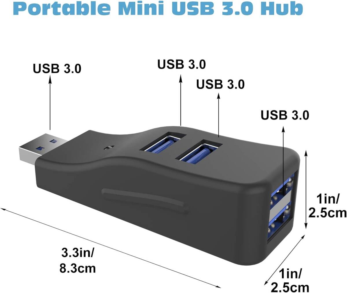 USB 3.0ハブ 4ポート スプリッター LED付き コンボハブ 超小型 バスパワー ミニUSBポート 高速データ転送 軽量 携帯便利 直挿し コンパクトの画像2