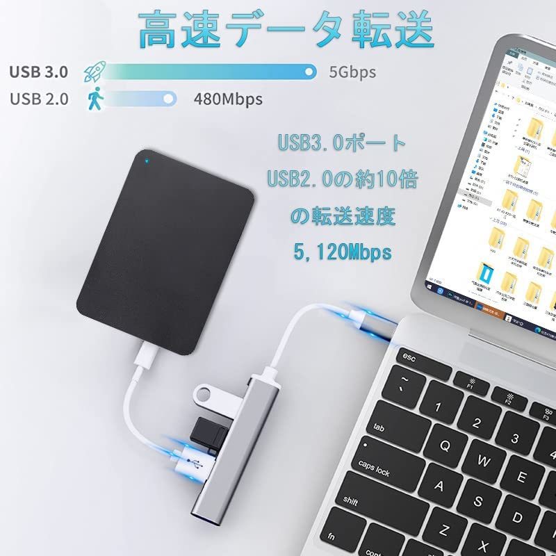 USBハブ USB3.0/2.0 ウルトラスリム 4ポートハブ USB Type-c ハブ USB C hub 軽量 コンパクト タイプC テレワーク リモート (グレー)