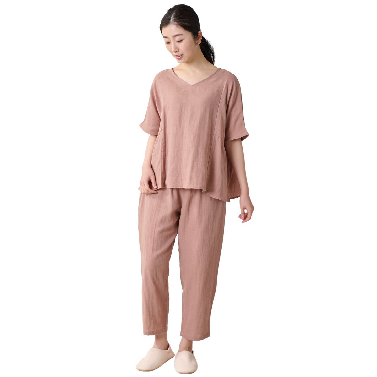ma.. moisturizer cream as with ....... wrap up room wear short sleeves summer pyjamas V neck ... type pink L size cotton 100%