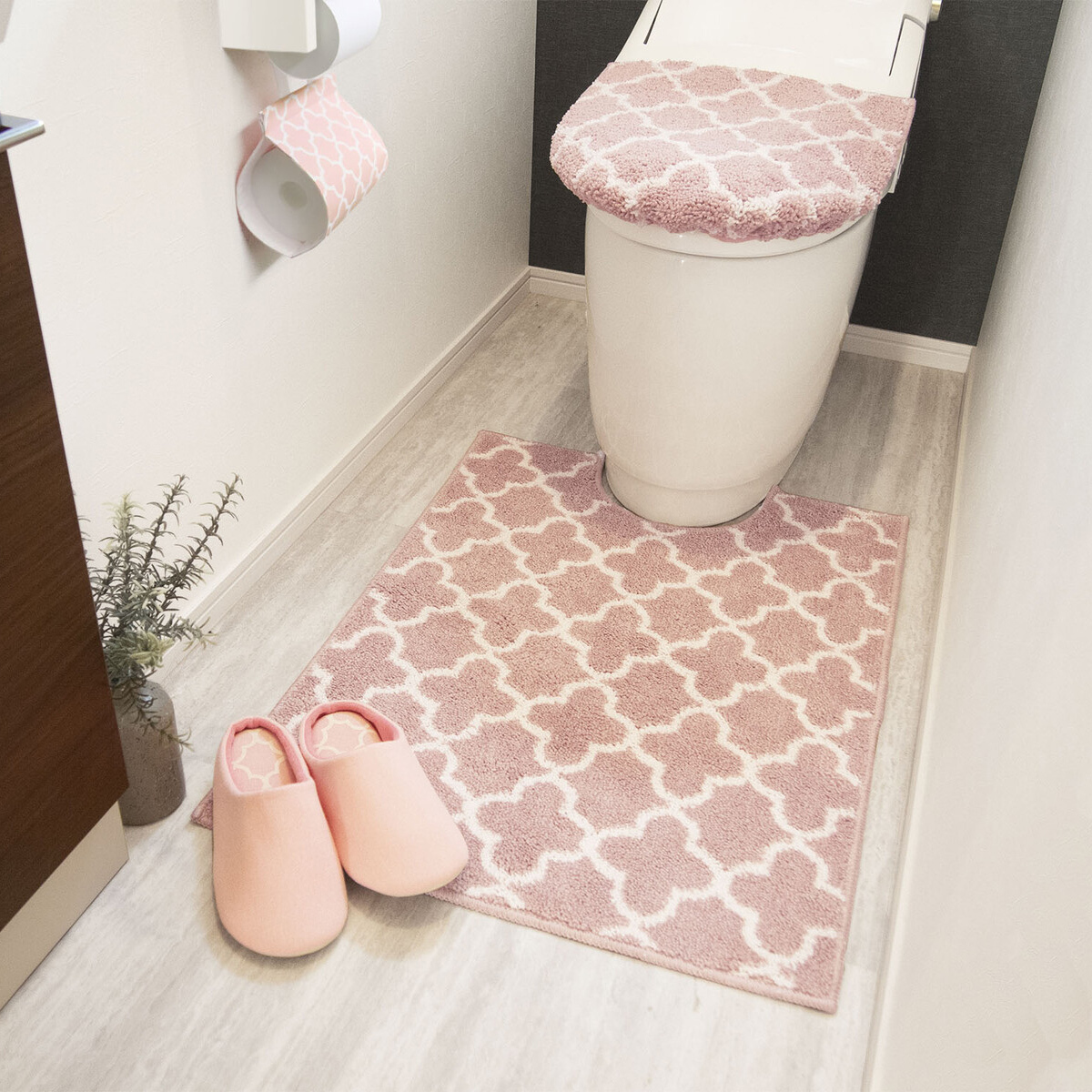  softly tender feel of simple . elegant .mo rocker n pattern toilet mat 80×60cm long size pink fabric 