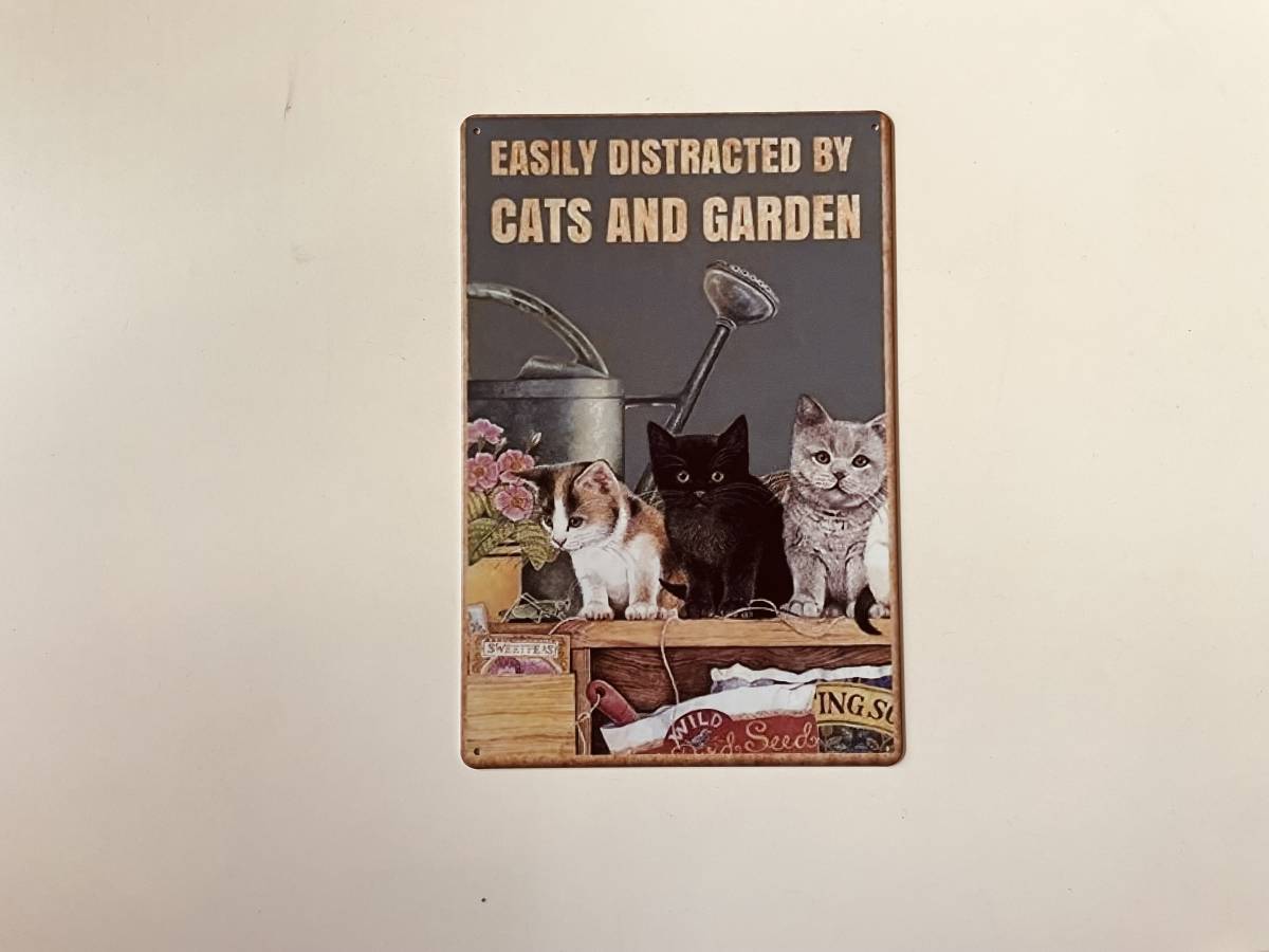 新作 ブリキ看板 20×30㎝ 三毛猫 黒猫 ねこ ネコ 猫 CAT ガーデン 図鑑 雑貨 アメリカンガレージ アンティーク インテリア 新品 P-0013_画像2