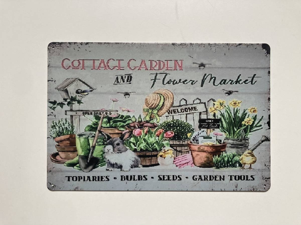 ブリキ看板 20×30㎝ 花 花瓶 はな Welcome HERBS FOR THE GARDEN Flower MARKET ガーデン ガレージ アンティーク インテリア 新品 PRO-389_画像3