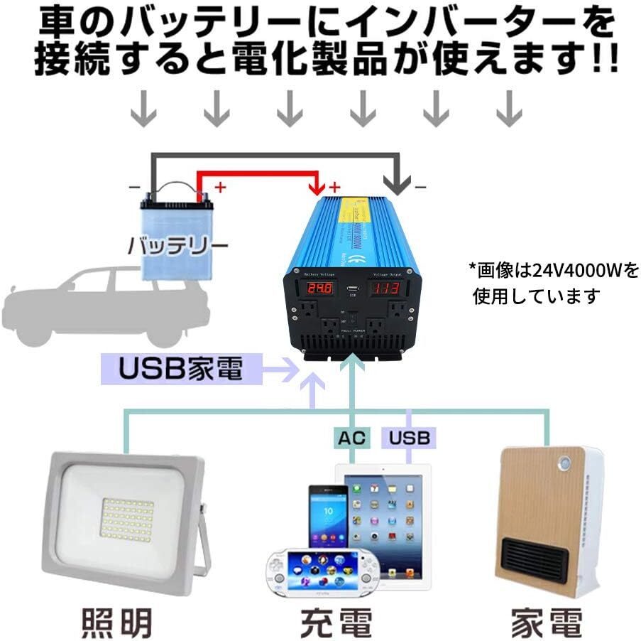  new goods inverter sinusoidal wave 24V 4000W maximum 8000W 100V DC AC conversion 50Hz / 60Hz change possibility car inverter middle . goods outdoor LVYUAN