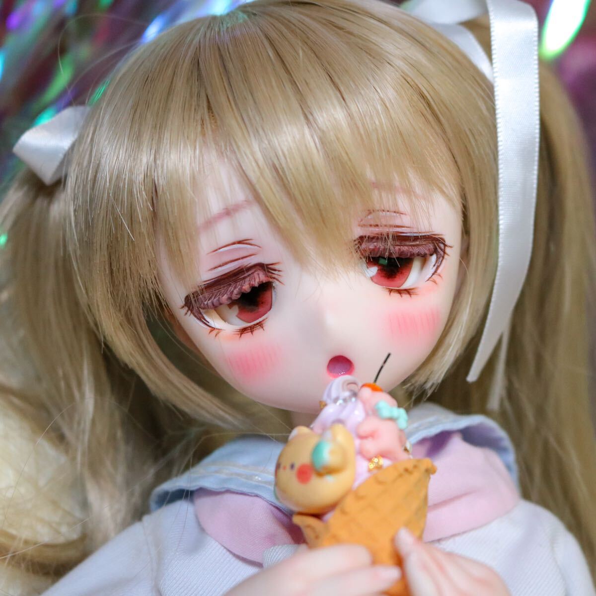 【まめふくっこ】DDH-01 レジン盛り カスタムヘッド＋アイセット(難あり)セミホワイト肌 開口 の画像3