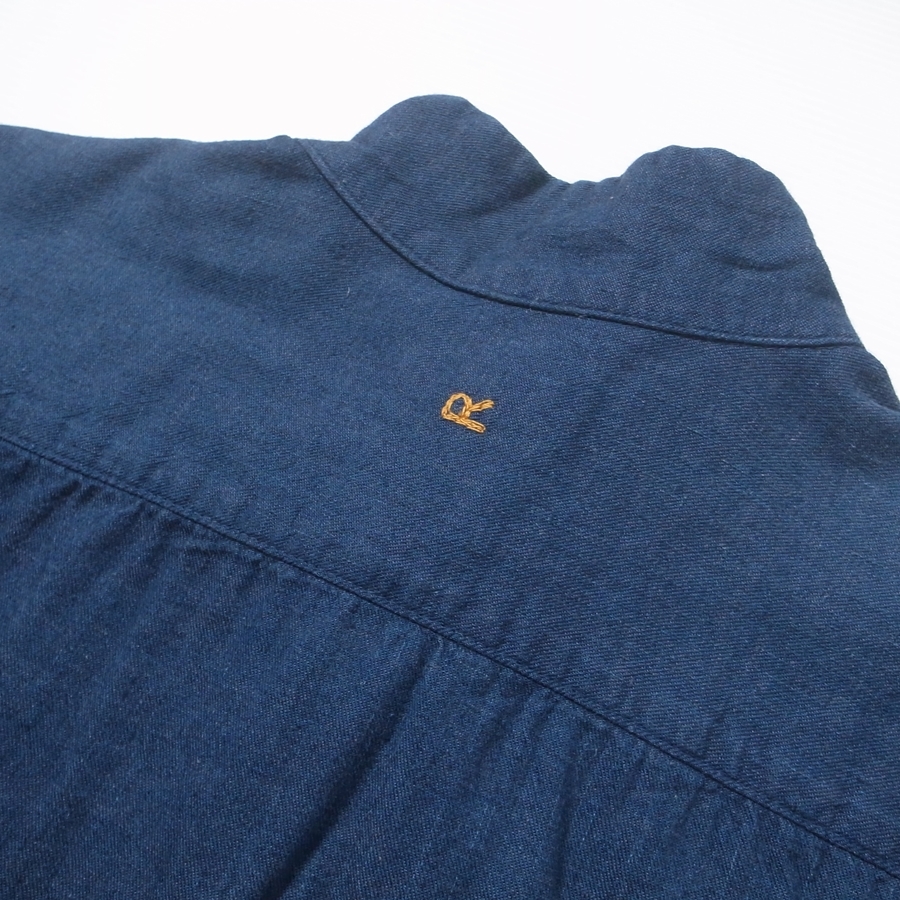 45rpm 藍染め Wフェイス プルオーバーシャツ 2 / インディゴ 杢グレー スタンドカラー 日本製 ブランド古着の画像8