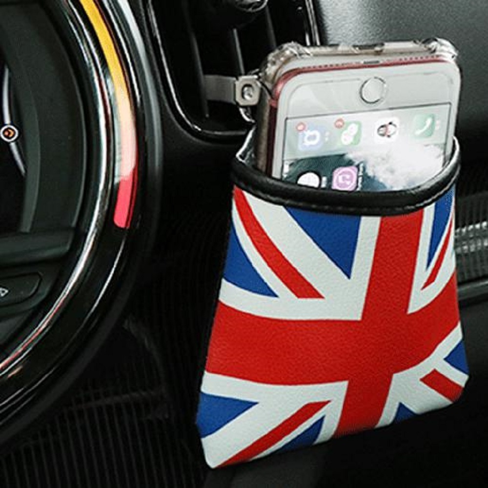 （青）BMW MINI 小物入れ スマホ サングラス タバコ 収納 ポケット 車内 アクセサリー カー用品 ユニオンジャック 英国国旗柄 送料無料_画像2
