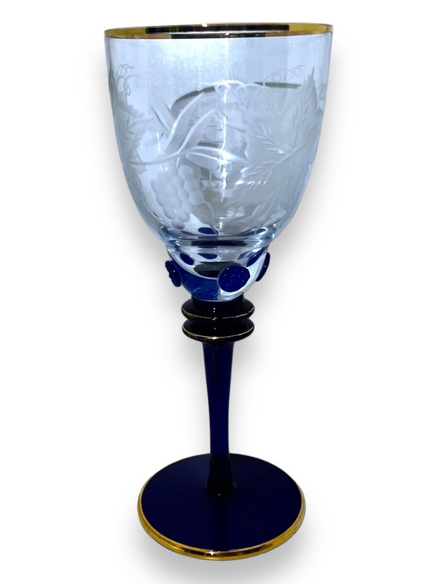 1円スタート Bohemia ボヘミア Crystal Glas クリスタルガラス Wine Glassワイングラス 金彩 彫刻 3点セット