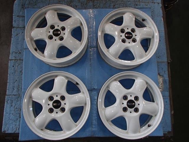 【青森発】中古 アルミ ホイール MINI純正 15x5.5J 4H PCD 100 +45 4本 サビ色付着有＜個人宛発送不可商品＞の画像1