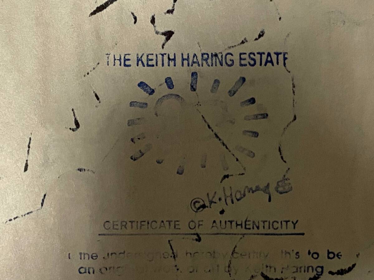 肉筆 サインあり キース ヘリング 油彩 原画 財団証明印 KHスタンプ 模写 ペーパーの画像4
