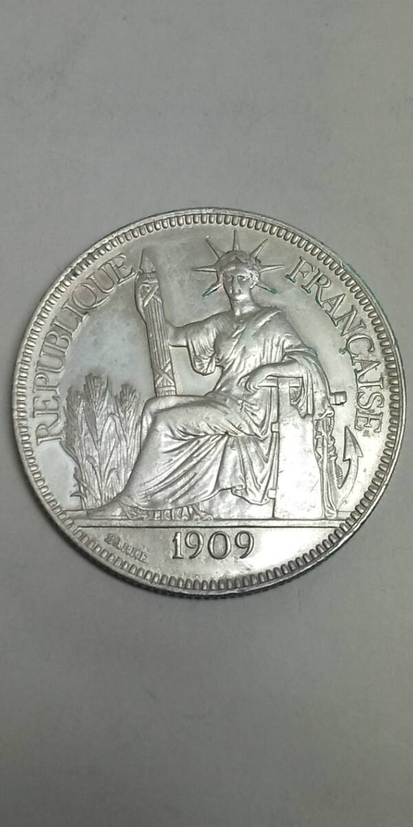 フランス領インドシナ 1ピアストル 貿易銀貨 自由の女神 量目26.91g 直径約38.75mm 現状品_画像1