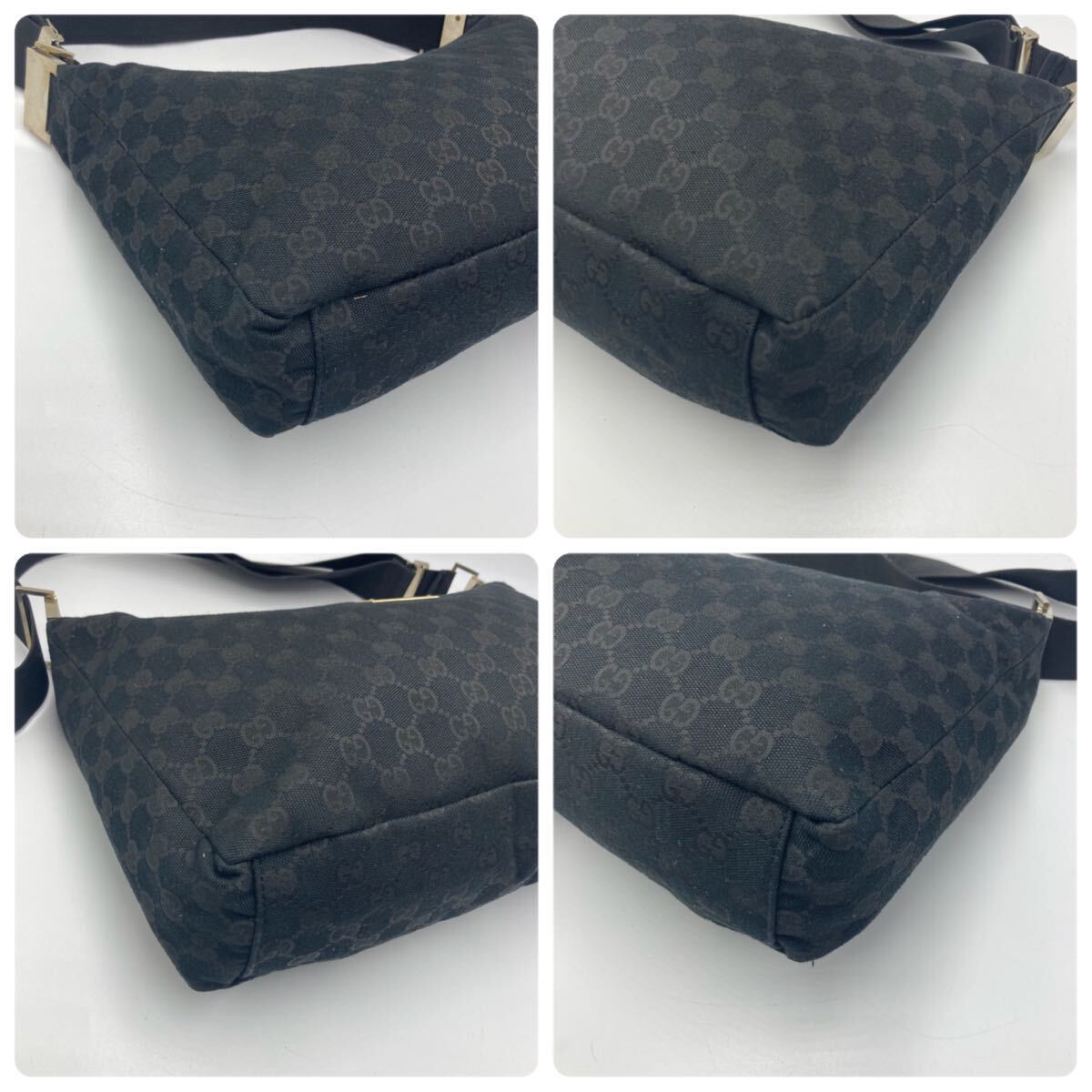 1円《極美品》 GUCCI GG キャンバス ショルダーバッグ 斜めがけ シルバー金具 グッチ レザー ブラック_画像6