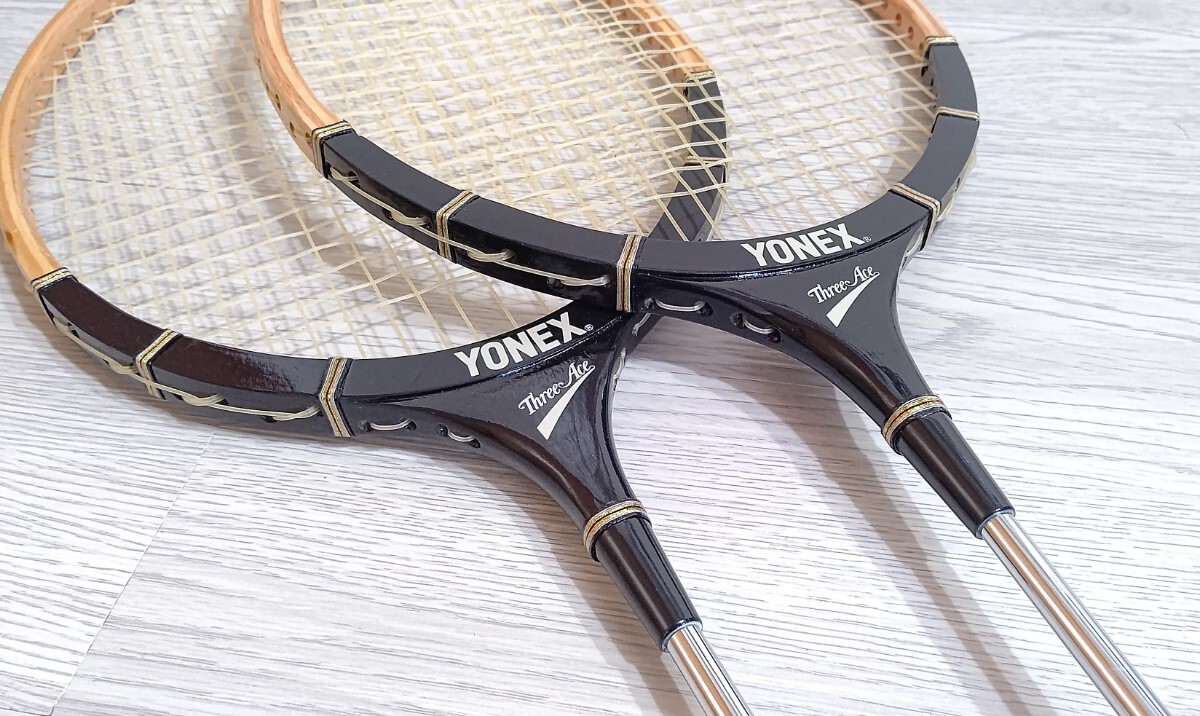 希少 YONEX ヨネックス THREE ACE/スリーエース B-900 【未使用】 木製 バドミントン ラケット 2本セット レア ヴィンテージ 送料無料の画像8