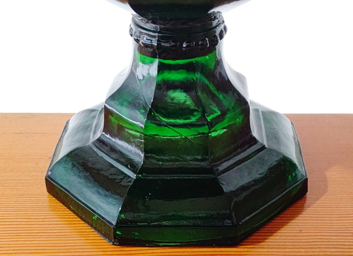 オイルランプ ヴィンテージ レトロ 高さ41cm グリーン 硝子 ガラス インテリア アンティーク調 アウトドア 中古 送料無料 即決の画像3