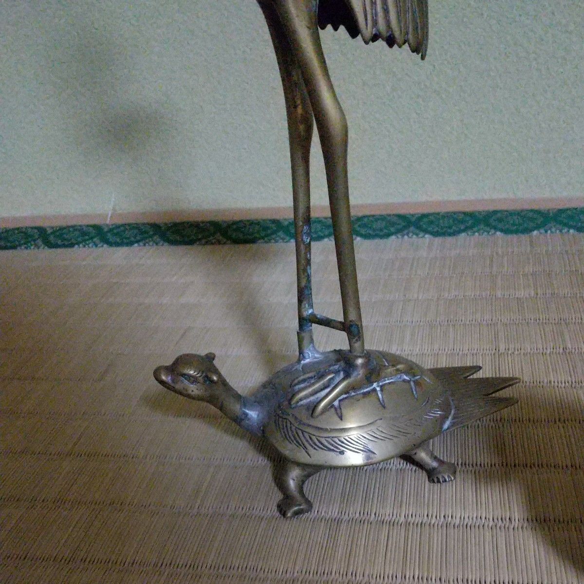仏具 燭台(鶴と亀)と香炉(獅子) 真鍮製