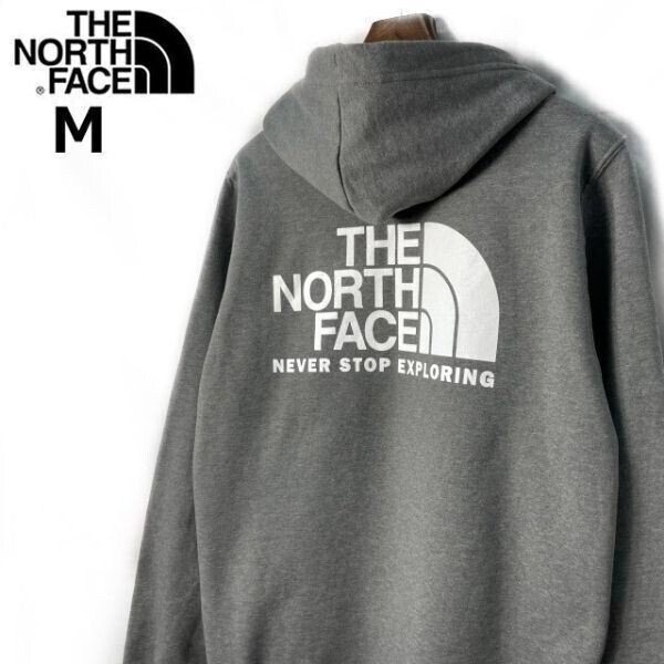 1円～!売切!【正規新品】THE NORTH FACE THROWBACK HOODIE プルオーバー パーカー US限定 男女兼用 裏起毛 ビッグロゴ(M)グレー181130-30_画像1