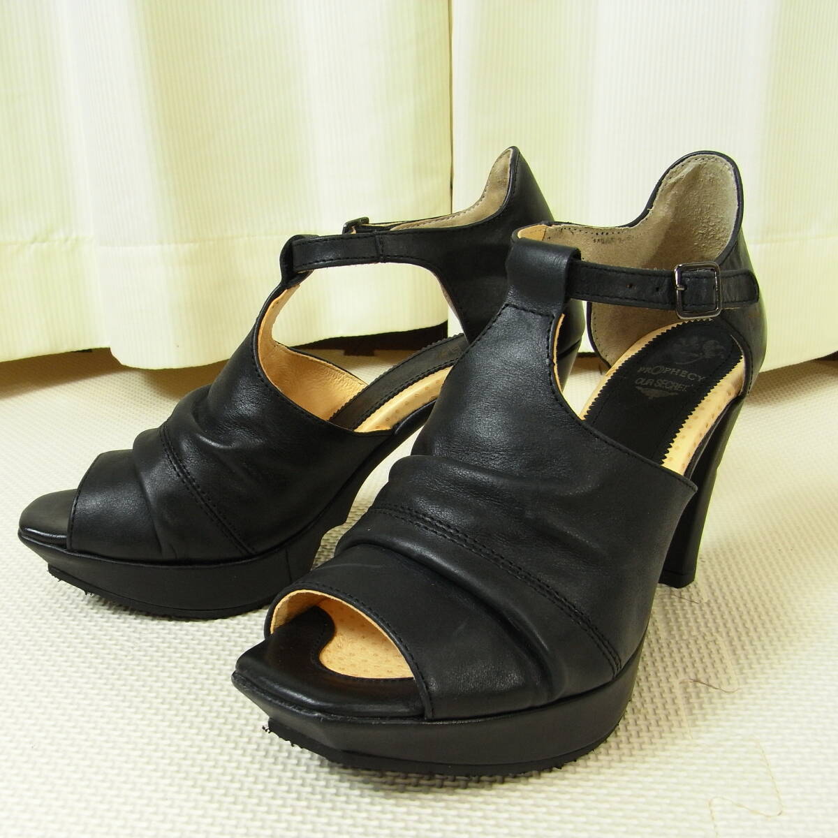 PROPHECY. .. толщина низ ремешок сандалии размер 38 чёрный черный Prophecy натуральная кожа каблук примерно 9.5cm NOSAKA