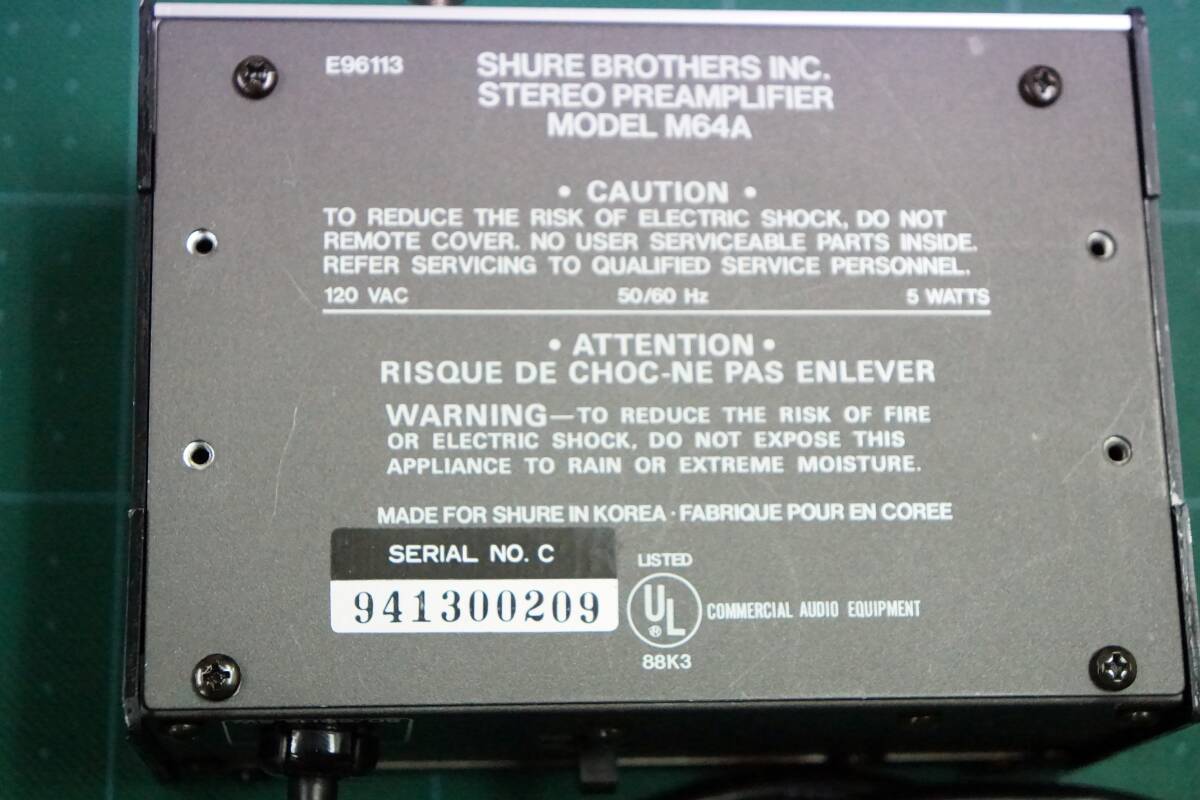 SHURE MODEL M64A STEREO PREAMPLIFIER フォノイコライザー プリアンプ シュアーの画像4