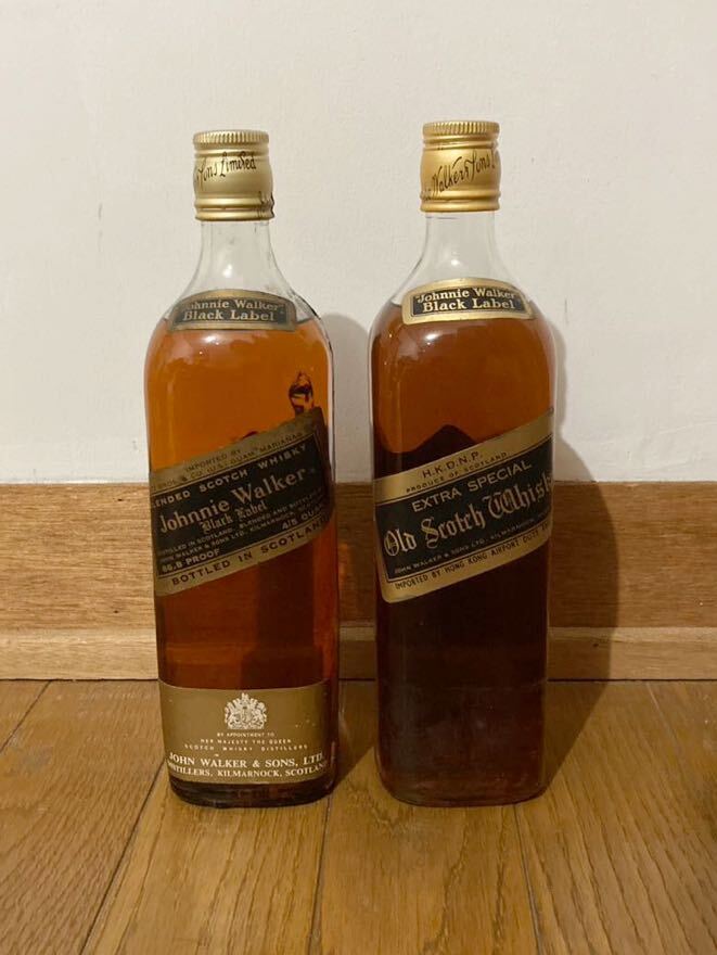 未開封 ジョニーウォーカー 古酒 JOHNNIE WALKER ブラックラベル スコッチウイスキー オールドボトル 白紋章 金キャップ 2本セットの画像1