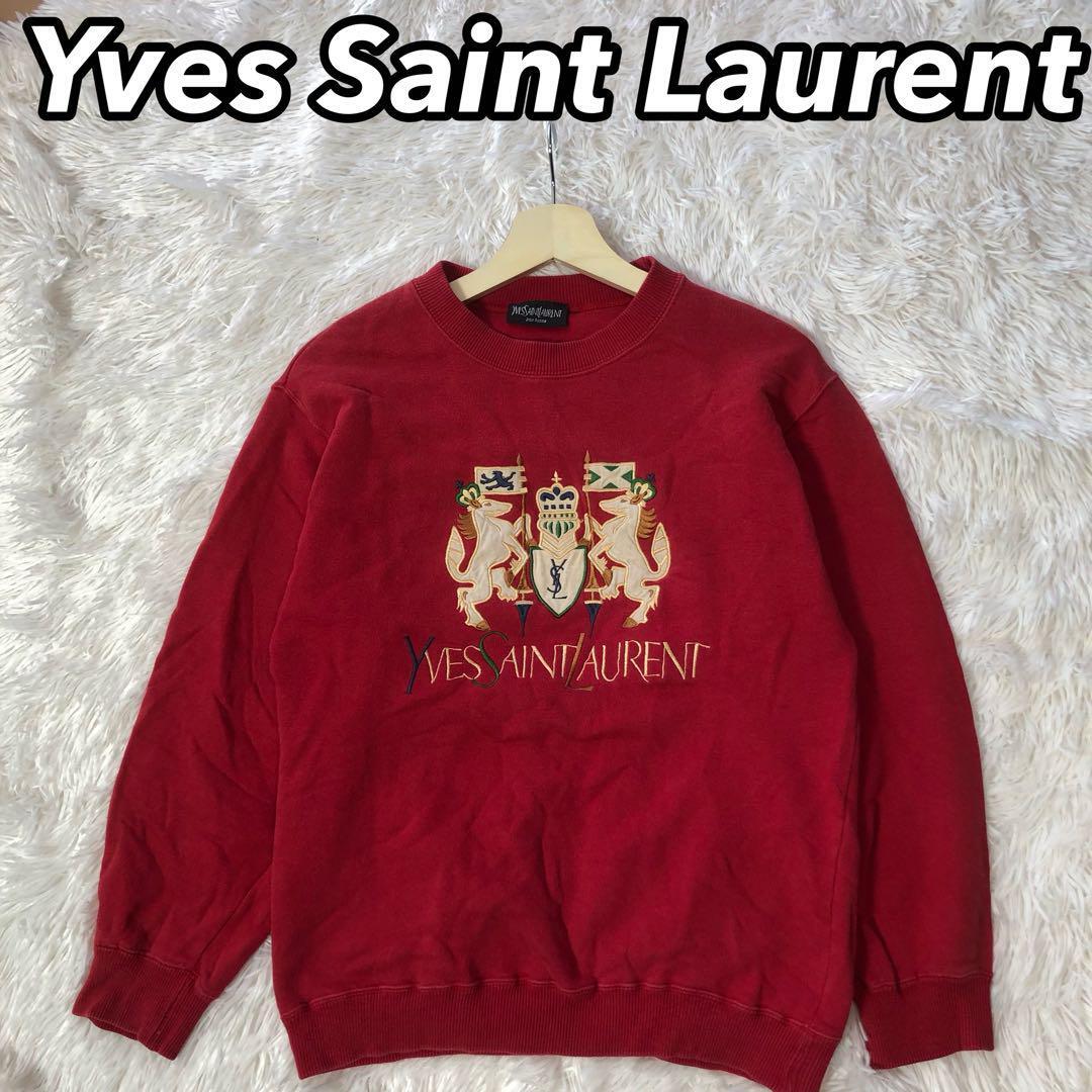 yves saint laurent pour homme イヴサンローラン プールオム スウェット セーター トレーナー ワッペン 刺繍ロゴ レッド 赤色 男性 メンズ