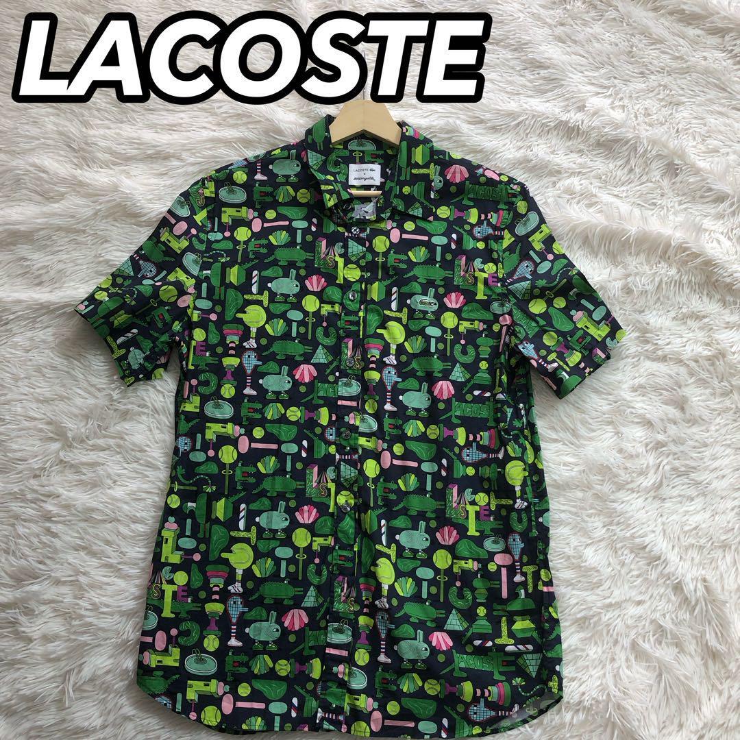 LACOSTE×jeremyville ラコステ ジェレミーヴィル 半袖シャツ アロハ 総柄 アニマル ワニロゴ プリント M 男性 メンズ グリーン 緑色_画像1